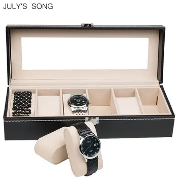 

JULY'S SONG 2/3/6Slots Watch Display Case PU leather Watch Box Wristwatch Organizer Storage for Bracelet Jewelry Holder Luxury