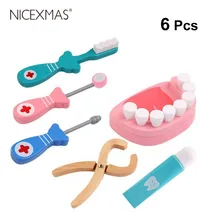 6 шт., детские игрушки для стоматолога, ролевые игры, деревянные забавные игрушки, медицинские наборы, стоматологические инструменты для детей