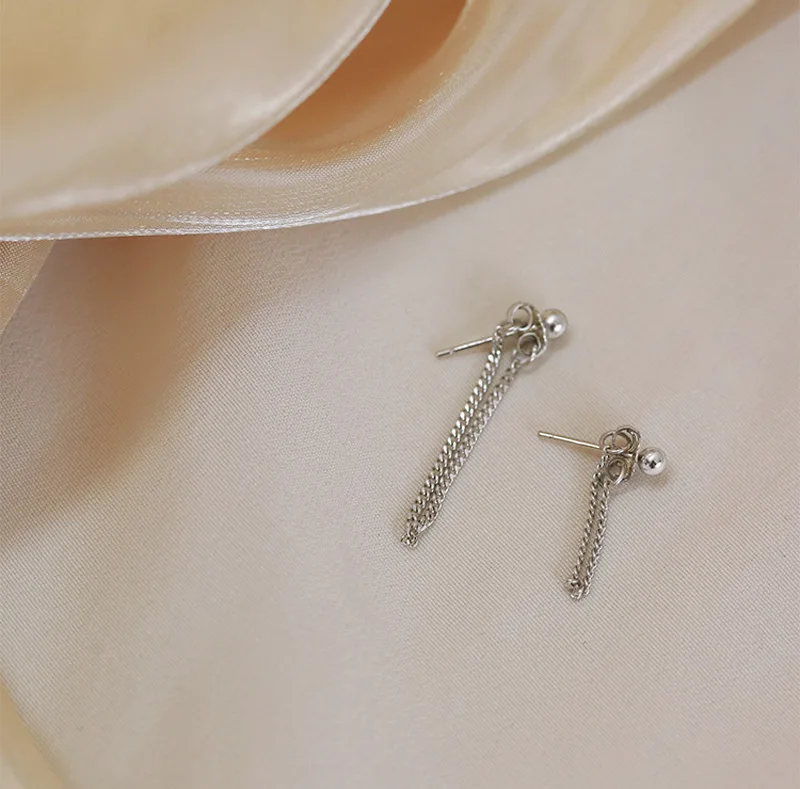 Серебряные круглые серьги-гвоздики с бусинами и цепочкой 925, оригинальные серьги с задней подвеской для женщин, минималистичное ювелирное изделие в подарок
