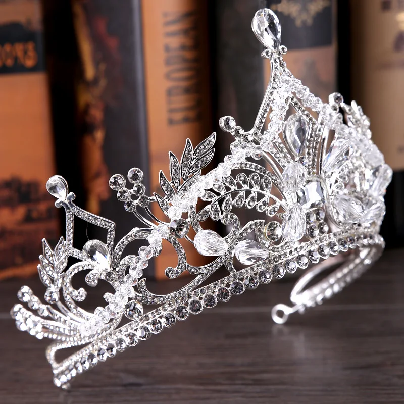 Baratos Corona de novia de hoja de cristal de Europa de lujo tocado de cristal de diamantes de imitación de novia Tiaras de novia accesorios para el cabello de la corona de la boda BH