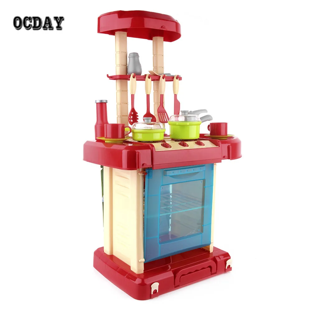 

OCDAY Multifunctional Children Play Toy Girl Baby Toy Large Kitchen Cooking Simulation Table Model miniatura Utensils Toys Hot