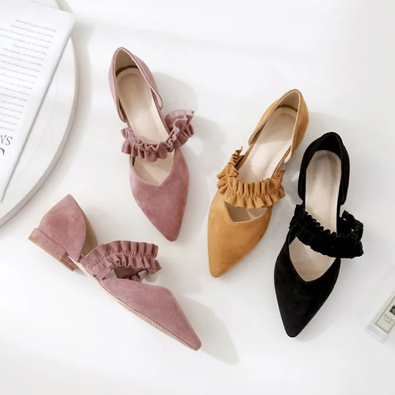 

Boussac Solid Pleated Flat Shoes for Women Sexy Pointed Toe Mary-Janes Shoes Women Elegant Ruffles Ladies Women Flats SWA0289
