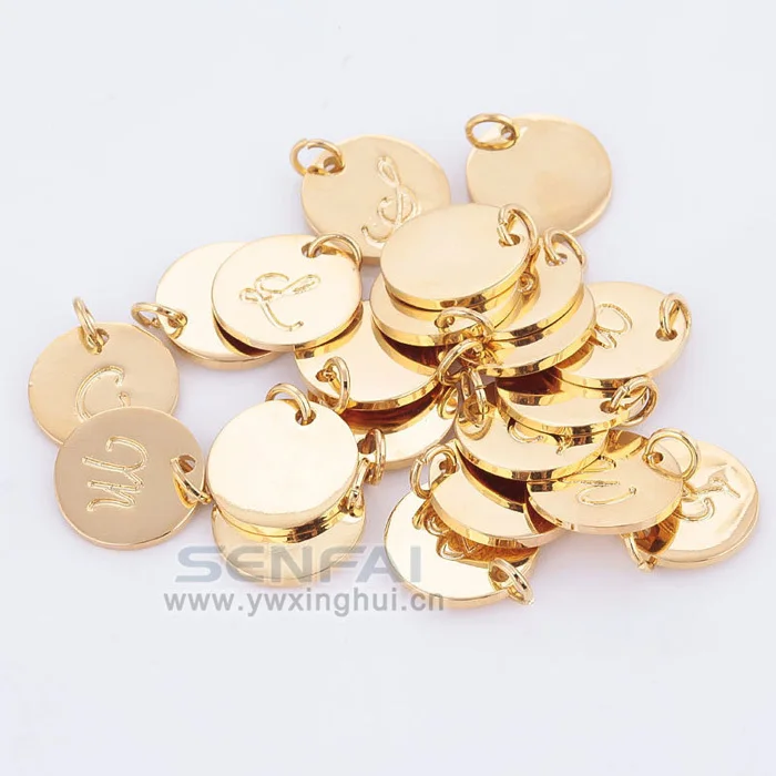 

Pick 10 pcs from 16MM A-Z Gold Color Disc Charm Hand Stamped Initial Charms Alphabet Letter Charms Tag Pendant for DIY Jewelry