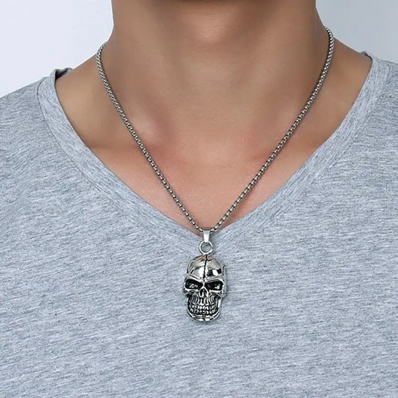 Мужское колье с подвеской в виде черепа из нержавеющей стали|necklace in silver|pendant