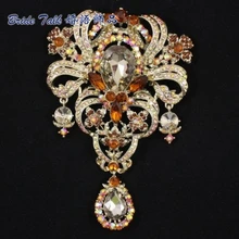 Капли воды Ювелирные Изделия Женщины Ювелирные Изделия Мешок Pin Rhinestone Ювелирные Изделия Браун Брошь Цветок Брошь Pin 5.1 «Кристаллы Горный Хрусталь