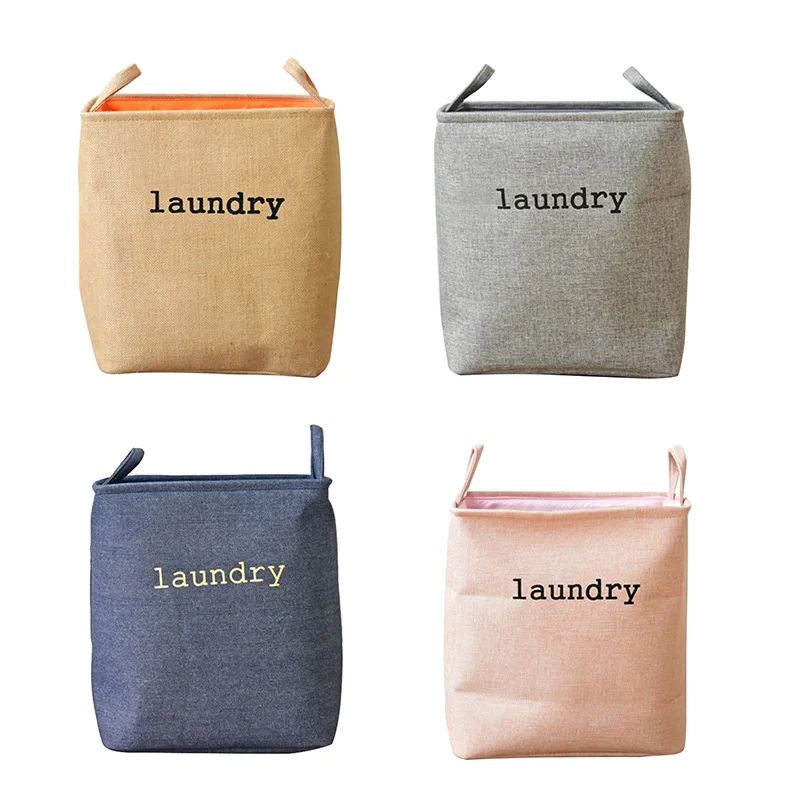 

4 Colors Collapsible Cotton Linen Clothes Storage Box Home Organizer for Dirty Clothes Toys Large Laundry bag with Strong Handle