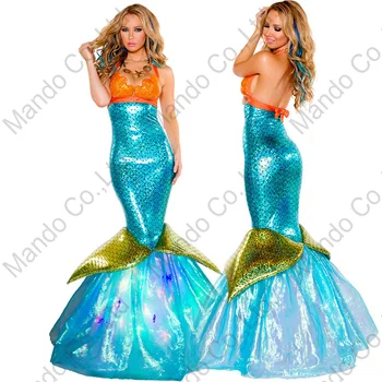 

Women Blue Mermaid Cosplay Costume Fairy Tale Halloween Carnival Fancy Dress Girls Masquerade party costume Dresses