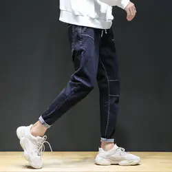 2018 новые осенние Для мужчин Хлопок Твердые Цвет простой темпера Для мужчин t модные свободные джинсы молодежи личности дикие брюки Street