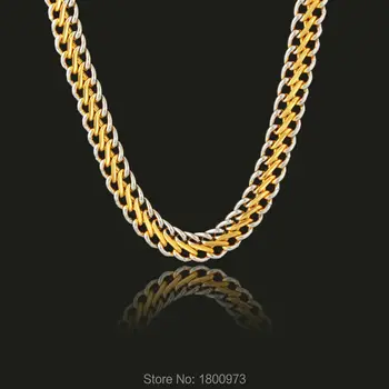 

New Trendy Two Tone Chain Gold/Silver Plated 10MM 22 Inches Snake Chain Necklaces Jewelry Men