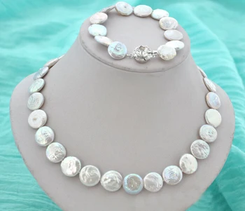 

Wedding Woman jewelry Set 12-13mm Bright White Slice Natural Freshwater Pearl Choker Necklace Bracelet Handmade