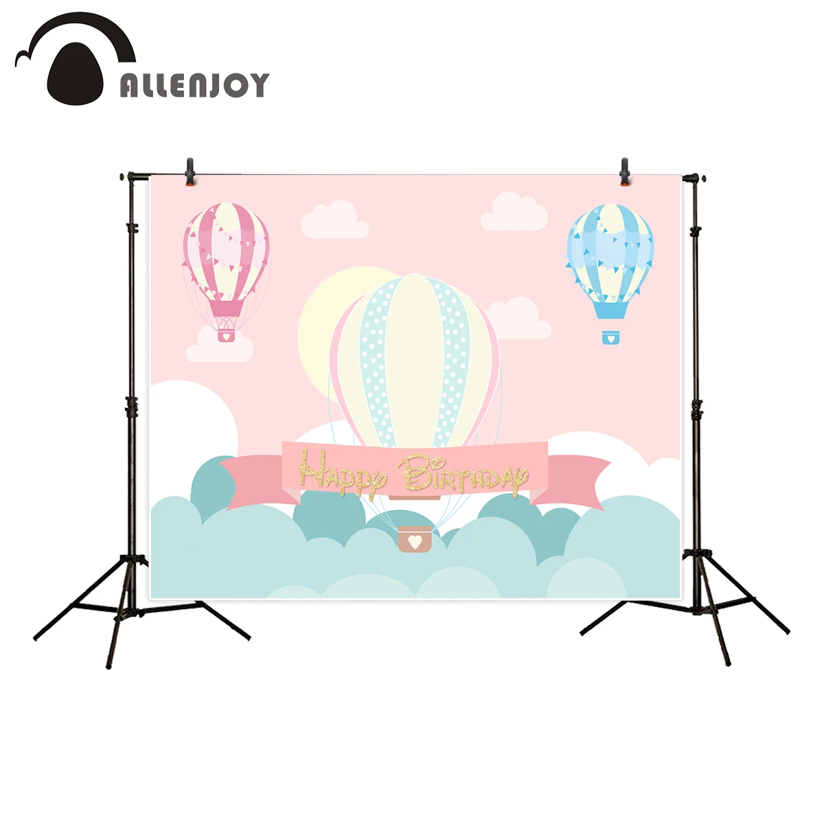 Фон Allenjoy для фотостудии Красочные воздушные шары облака баннеры с днем рождения