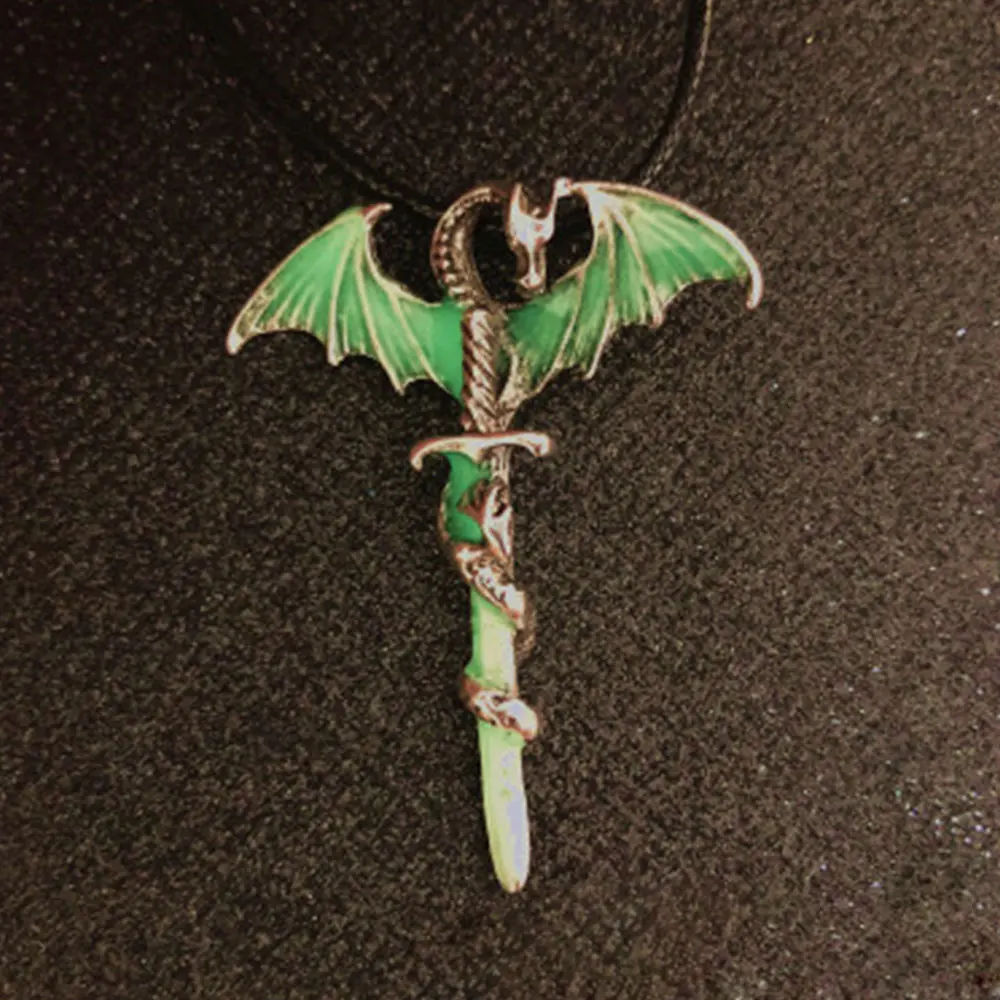

Creative Jewelry European And American Hipster Male Rock Fashion Pterosaur Ancient Silver Sword Luminous Leather Necklace