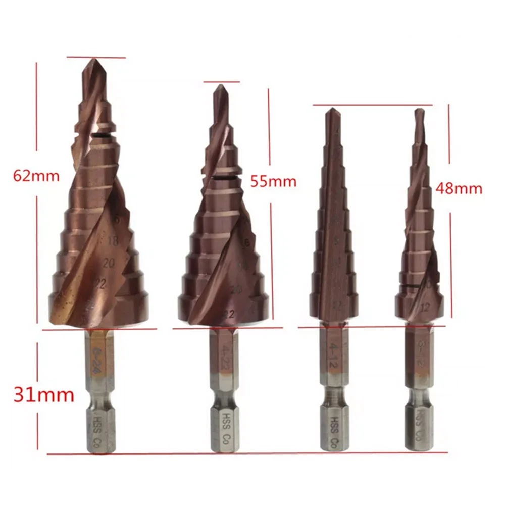 Профессиональный HSS стальной большой шаг конус с шестигранным хвостовиком с металлическим покрытием сверло 3-12/4-12/4-22/6-24 мм набор инструментов Дырокол