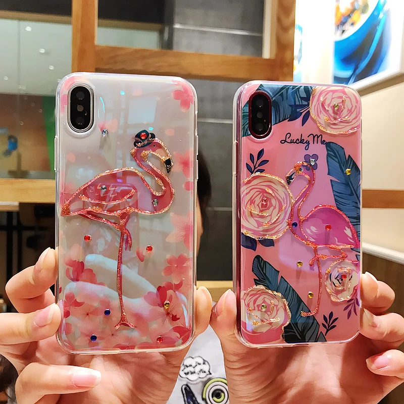 

Glitter Case For iPhone 10 X 8 8Plus 7 7Plus Blu-Ray Flamingo Cases For iPhone 6 6s 6Plus Luxury Soft Cover Capa Coque Ipone 8
