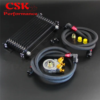 

10 Row Oil cooler w/Bracket+176F /80 Deg Thermostat Adapter Kit For Japan Car