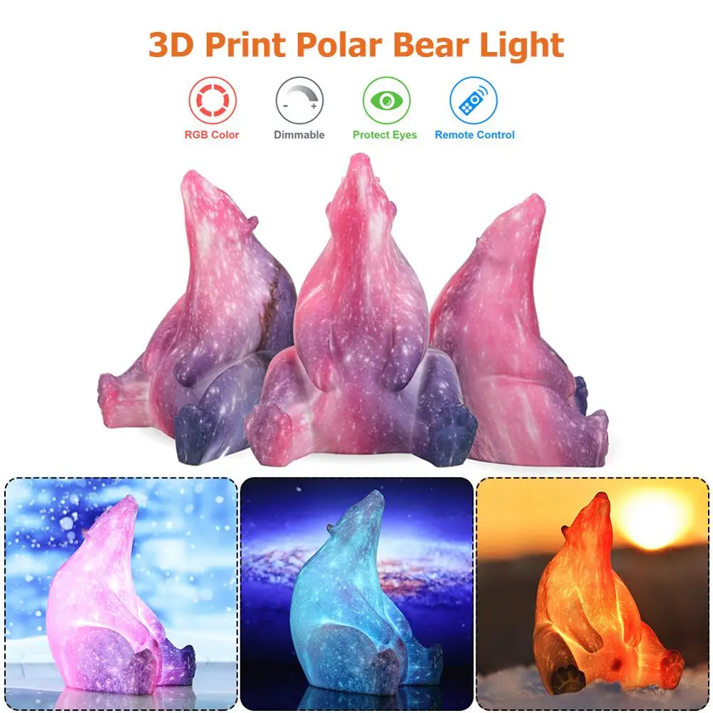 

16 Color 3D Printing Polar Bear Night Light Lamp Color Change Touch LED Night Light Bedroom Party Projection Lamp Remote Control