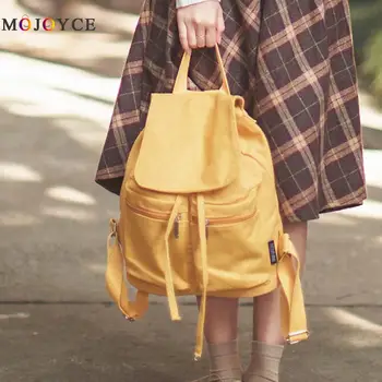 

Casual Women Backpack Canvas Drawstring Cover Teen Girl Shoulder School Bagpack Pure Color backpack female