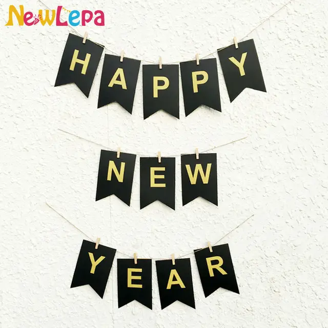 diy happy new year garland photo booth banner string flag accesorios