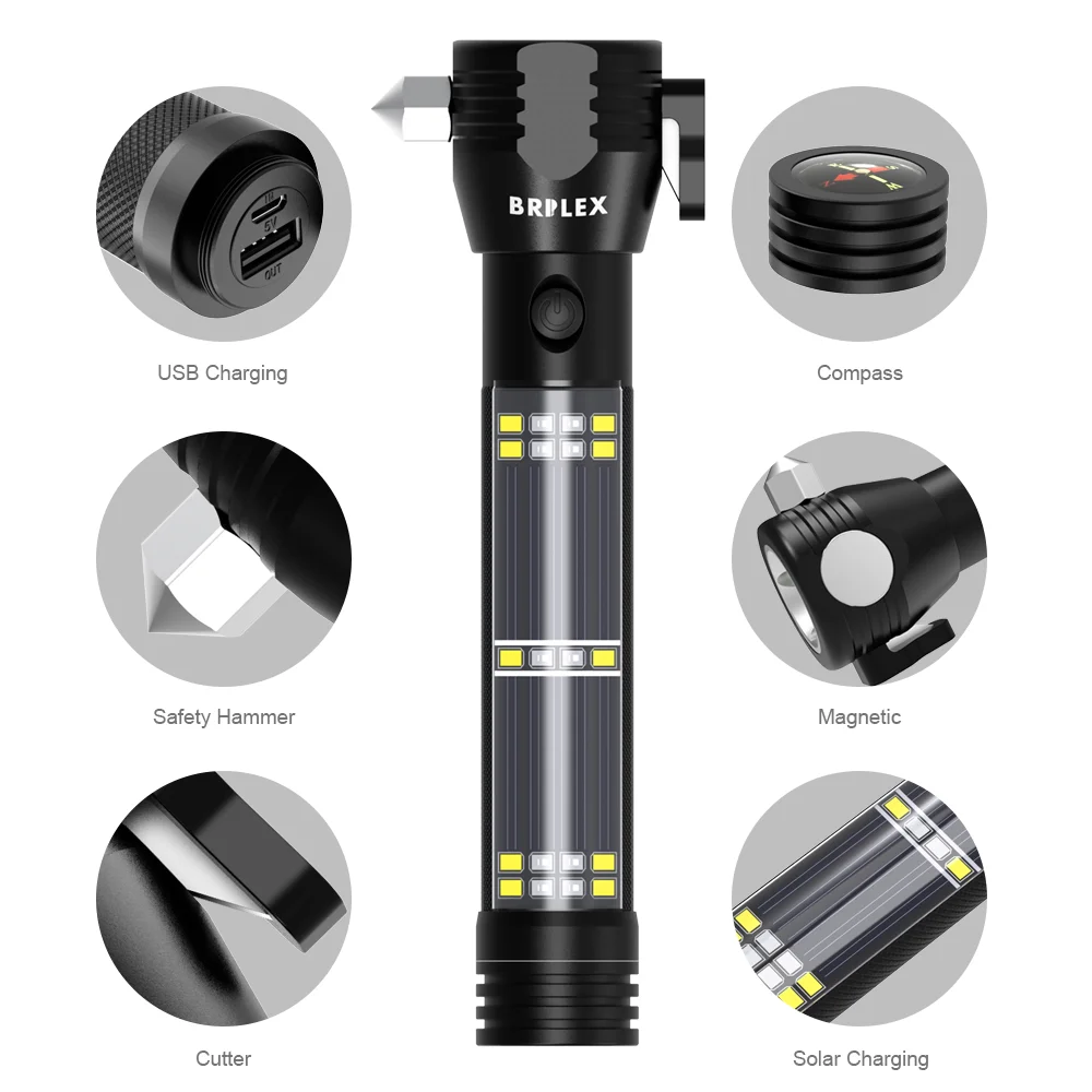 

Flashlight Tactical Flashlight Rechargeable Portable Torches Safety Hammer Escape Cutter SOS Strobe Lighting Multi Functional.