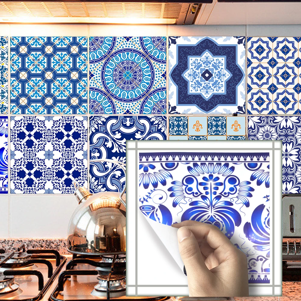 funlife self adhesive blue and white porcelain wall art waterproof