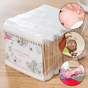 

Natural 500PCS Disposable Double Heads Cotton Swabs Women Makeup Cotton Buds With Wood Sticks For Nose Ears Cleaning