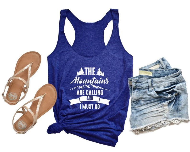 

Vest The Mountains are Calling and I Must Gog Tank Tops Funny Letter Racerback Slogan Graphic Women Sexy Sleeveless Vest shirts