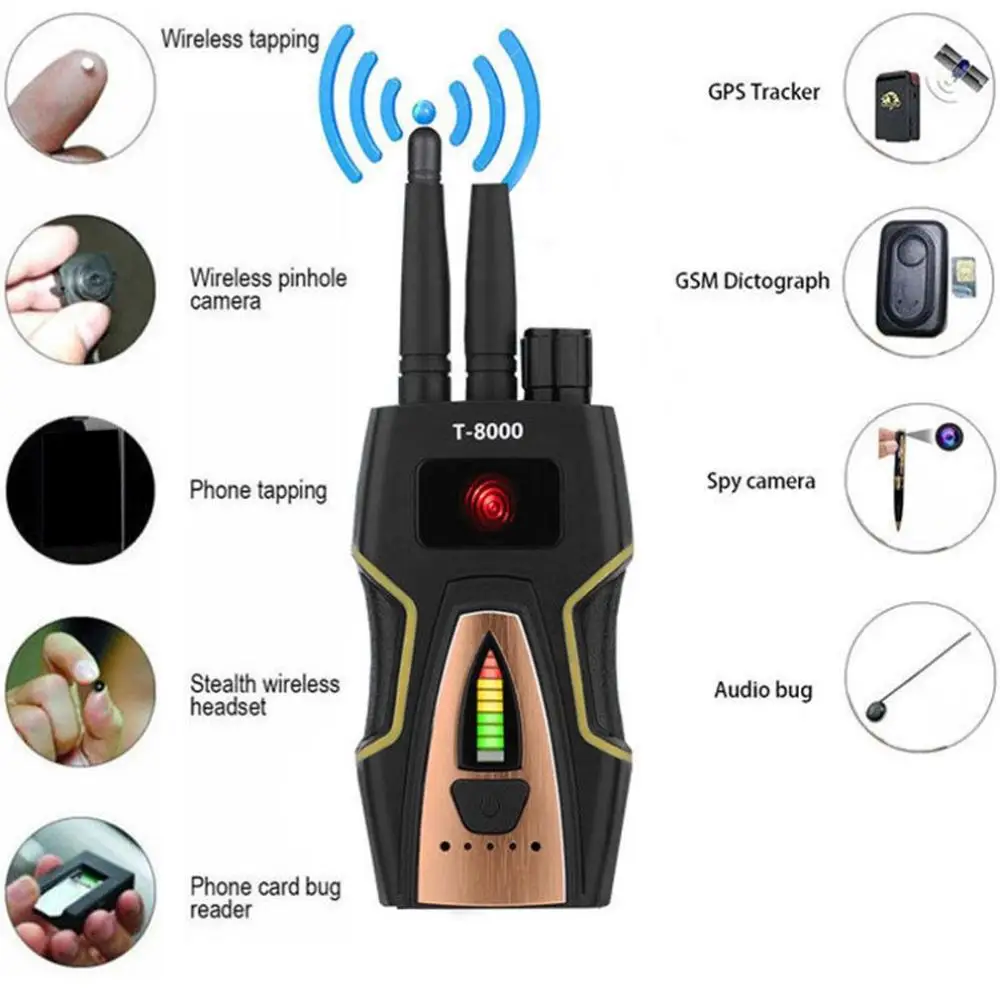 T8000,Anti Spy Hidden Camera Detector RF Bug Detector Wireless Signal Scanner Alarm Security Motion Vibration Sensor