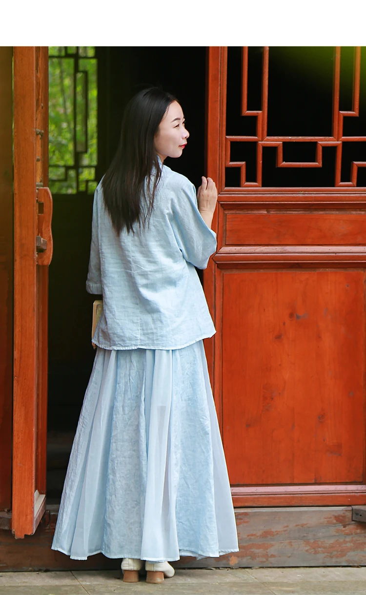 LZJN Original 2019 Ethnic Linen Skirt Elastic Waistband Long Women A-Line Pleated Skirts Beach Boho Vintage Summer Skirts Faldas (5)