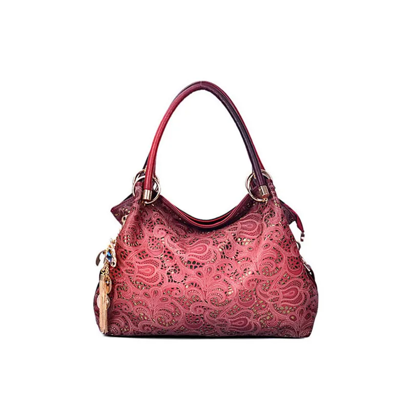 Realer Brand designer handbag female PU leather hollow out bags handbags color gradient tassel bag ladies