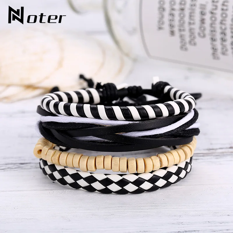 

New Style 2019 Leather Bracelet Men Charm Black White Braided Braslet For Homme Casual Jewelry Handmade Thread Braclet Pulseira