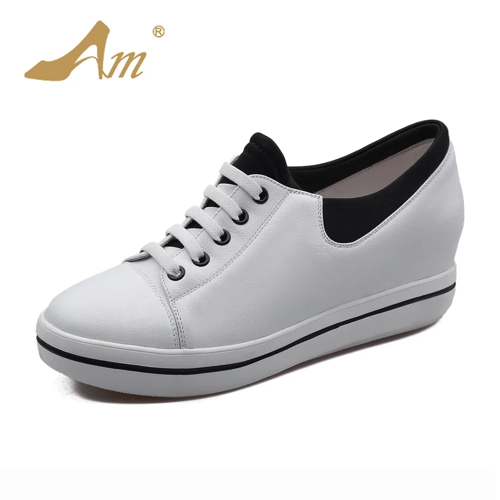 Ame Spring new genuine cow leather loafers casual wedges pumps student s brand shoes for women