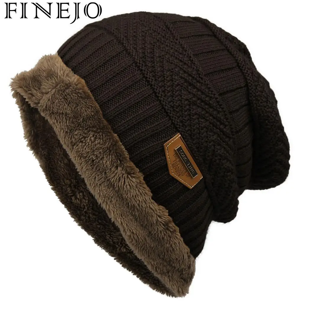 Вязаная шапка женская мода контрастного цвета Зимние теплые мужские флисовые шапки бини - Цвет: C