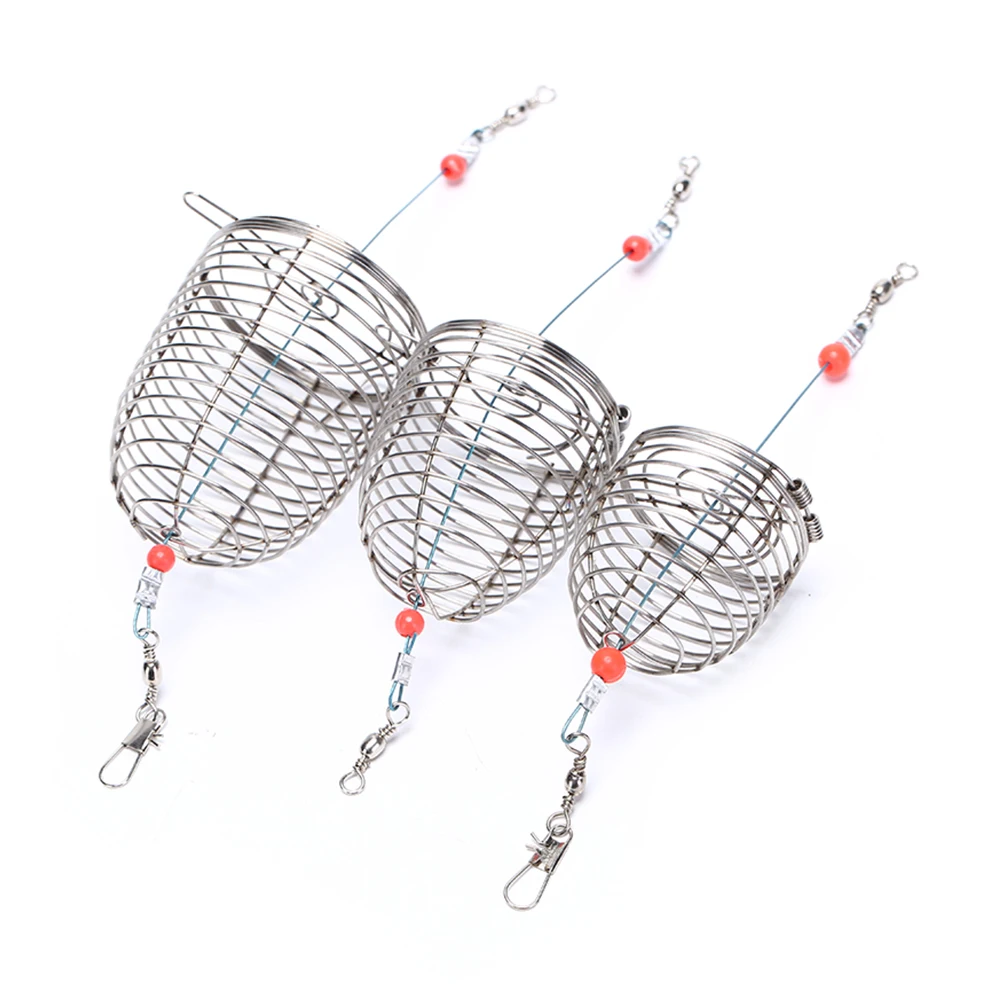 

2PCS/LOT Wire Small Bait Cage Size S-L Stainless Steel Fishing Lure CageFishing Basket Feeder Holder Fishing Tools