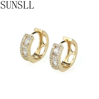 

SUNSLL Golden Color Copper Pins Earrings White Cubic Zirconia Hoop Earrings Women's Fashion Party Jewelry Cobre CZ Brincos