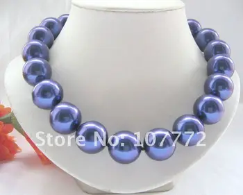 

18" 20 mm deep blue round south sea shell pearl necklace