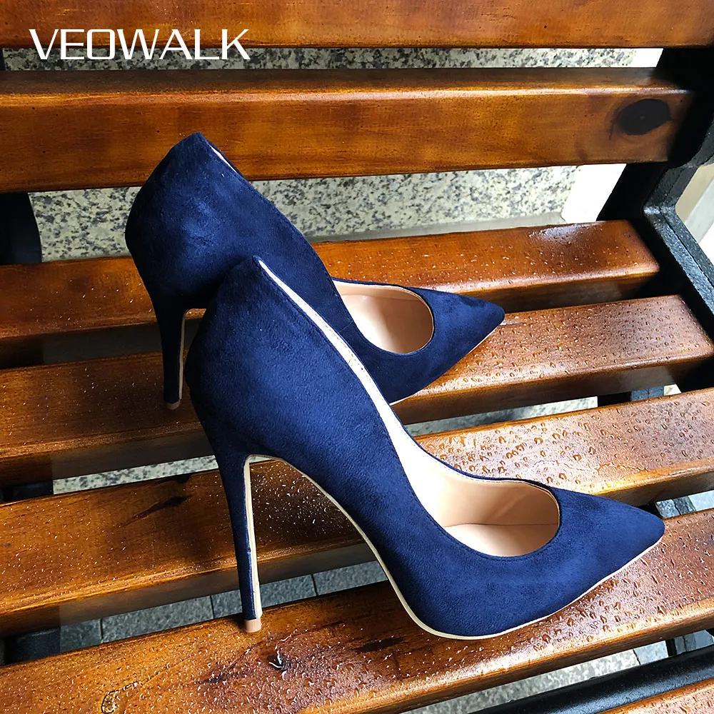 Veowalk/темно-синие женские туфли-лодочки из синтетической замши на высоком каблуке с острым носком без застежки; женские туфли-лодочки на шпильке 8, 10, 12 см; модные свадебные туфли