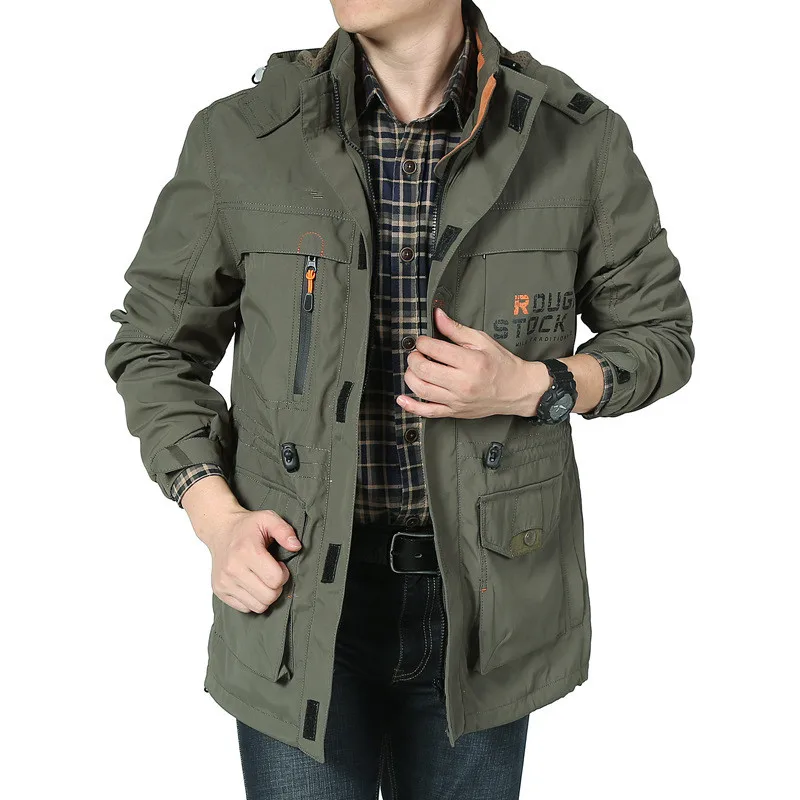 

Spring Autumn Men's Bomber Casual Jacket Army Military Waterproof Windbreaker Jacket Multi-pocket Tactical Jacket Hooded Coat