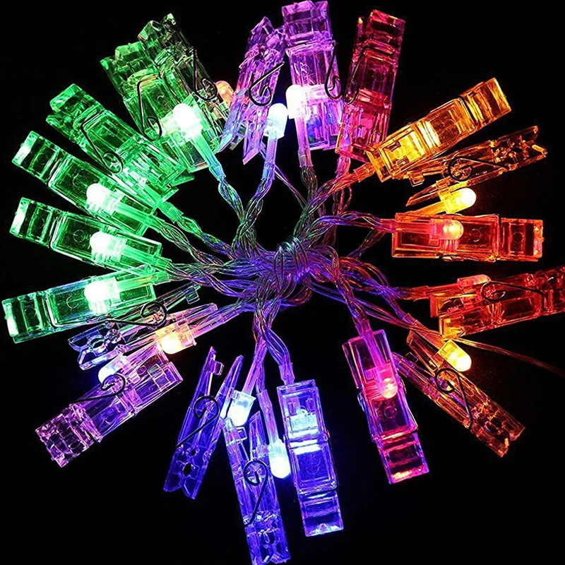 Venta caliente 10 20 LED Clip LED cadena Luces de plástico alambre 220 cm PVC cortina dormitorio foto pared Luces decoración Hada lámpara colgante