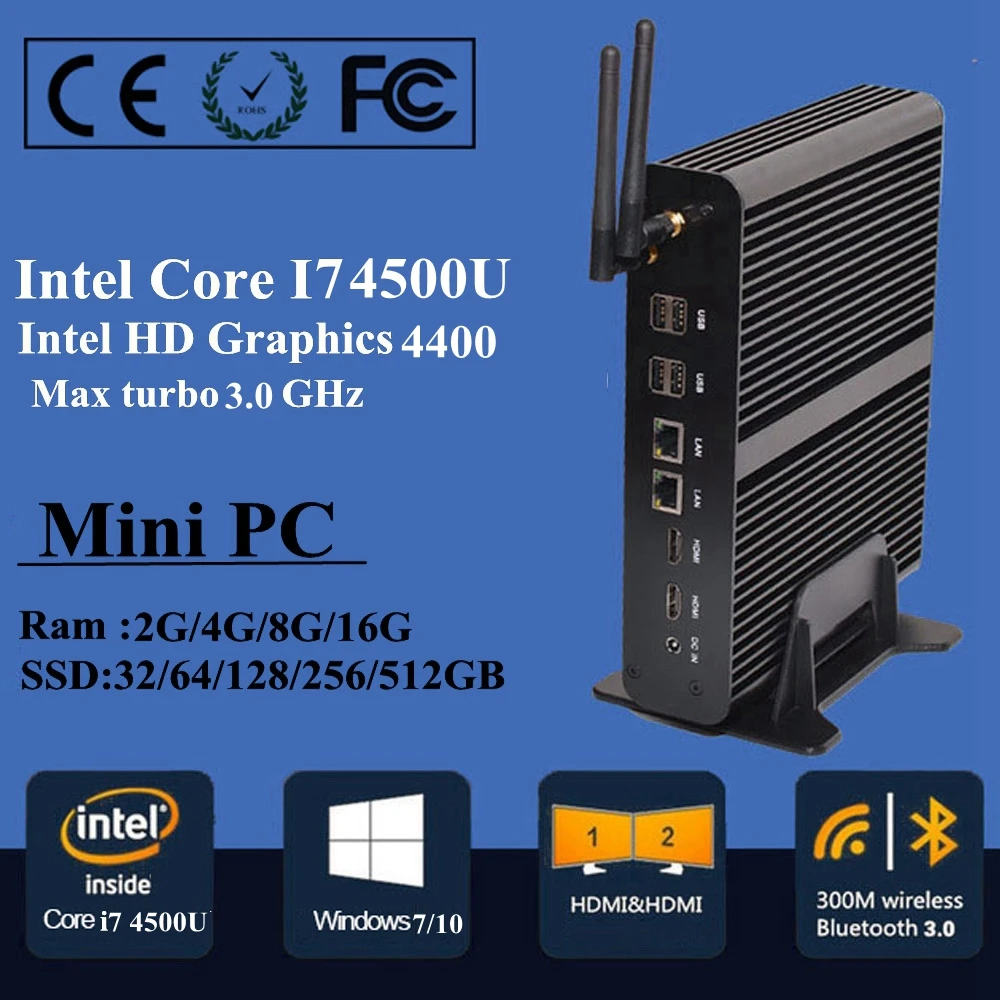 Eglobal Core i7 4500u Mini PC Win10 настольный компьютер Nettop Intel NUC ТВ коробка barebone PC безвентиляторный HTPC HD Graphics4400 300 м Wi-Fi