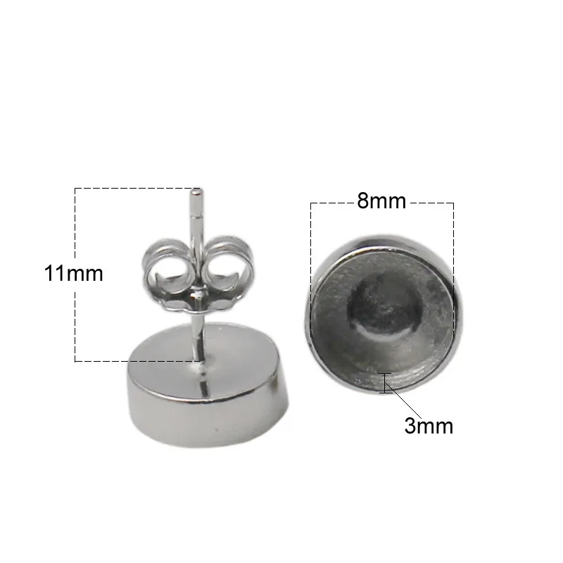 Серьги-гвоздики из серебра 925 пробы с круглой оправой 8 мм для изготовления ювелирных изделий ID 34732