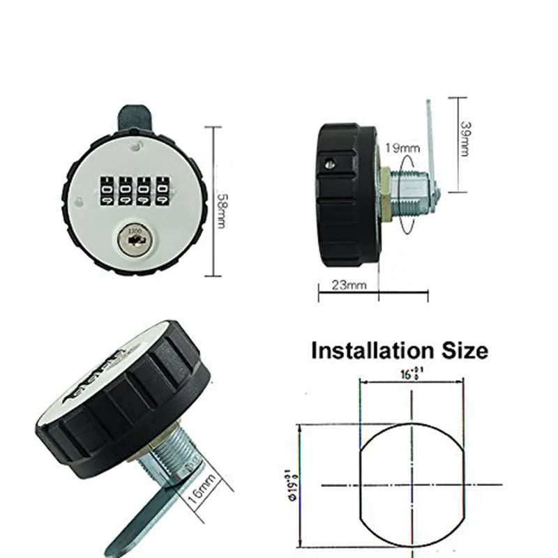 Combination Cabinet Cam Lock 4 Digit Keyless for Drawer Door Gym School Locker with Key Reset 3