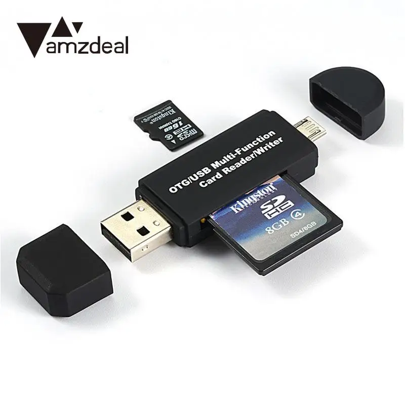 

amzdeal Universal Mulity-Function Micro USB USB 2.0 Card Reader Adapter Micro SD/TF For Mobile Phone Tablet Portable Black