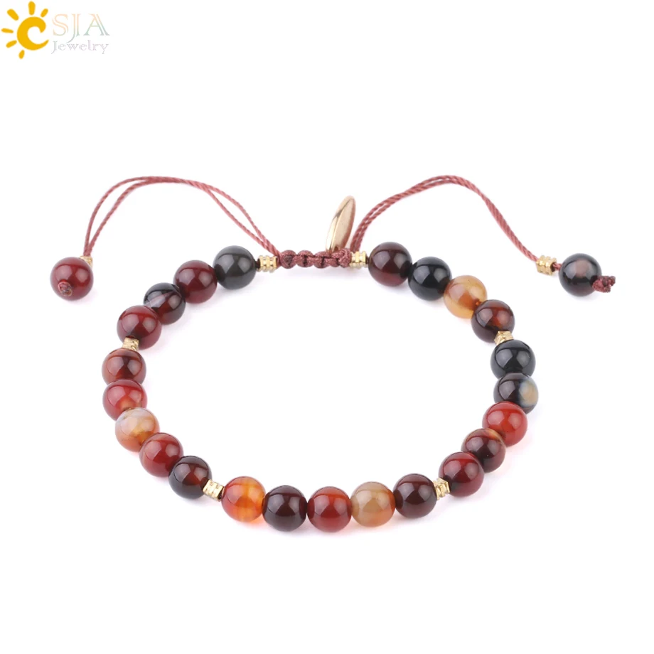 

CSJA Handmade Tag Bracelets for Female Knot Buckle 6mm Natural Stone Moss Agates Tiger Eye Blue Goldstone Beaded Bracelet S214