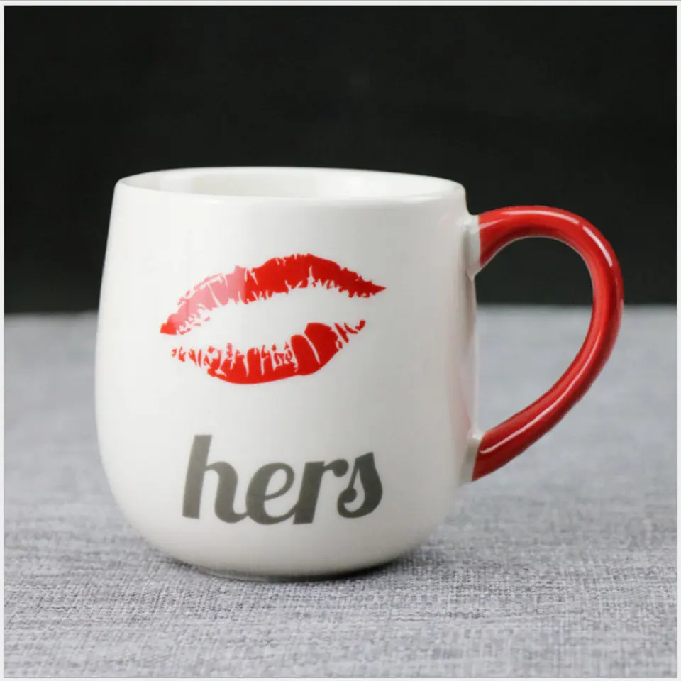 Ceramic Coffee Mug Milk Cup DrinkTea Creative His and Hers Coffee Cup Travel Mug For Couples Porcelain BeardRed Lip Design     CB227