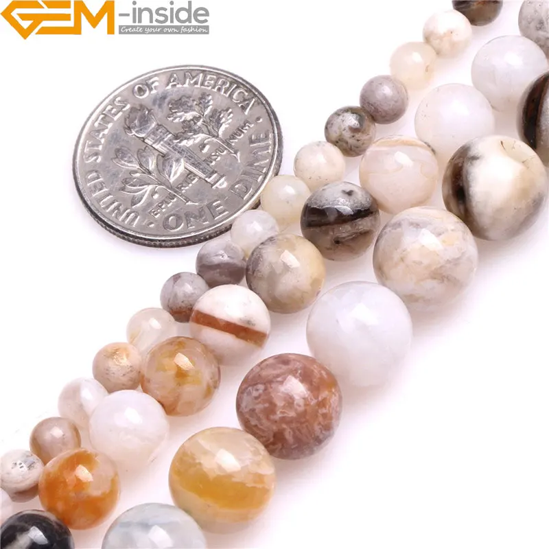 

4mm 6mm 8mm Round Cream White Natural Bamboo Agate Stone Spacer Beads DIY Beads For Jewelry Making Strand 15 Inch