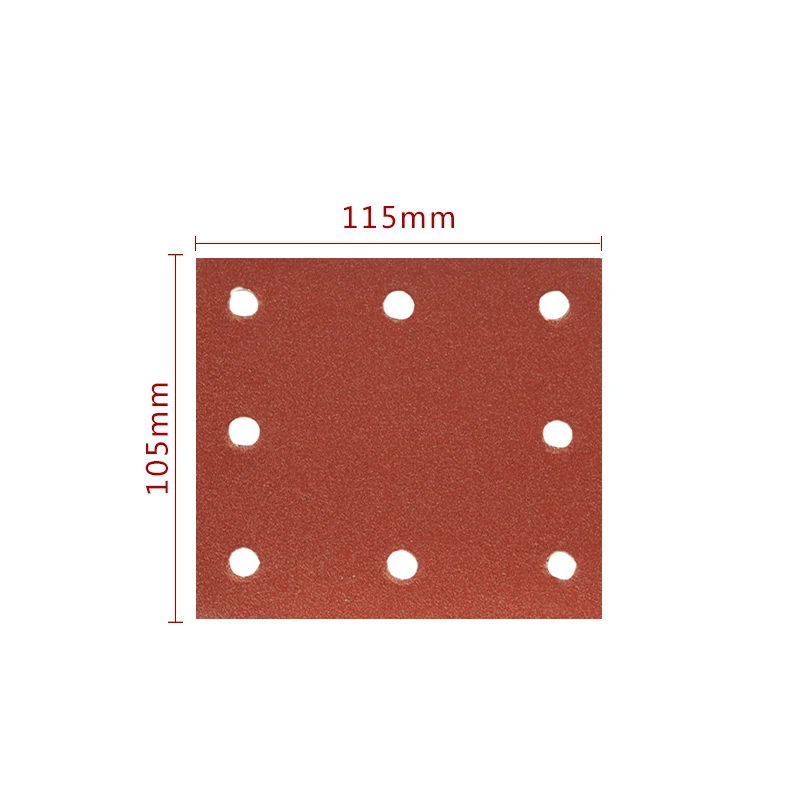 20 штук 115*105 мм квадратная шлифовальная бумага 115 мм 8 отверстий Флокированная Песочная бумага для полировки дерева или металлический светильник