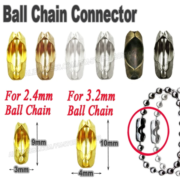 

For 2.4mm 3.2mm Ball Chain End Connectors Caps Gold Silver bronze black for metal bead linker Clasp Jewelry Findings Accessory