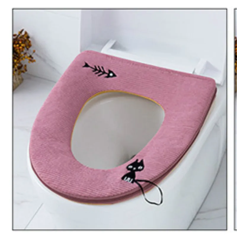 

Zipper Type Cat Warm Soft Toilet Cover Seat Lid Pad Handle Cartoon Toilet Seat Cover Mat Bathroom Accessories Cotton Leather
