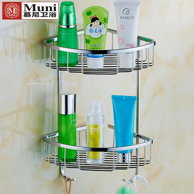 

304 trigonometric stainless steel double layer basket bathroom corner basket corner bracket basket shelf