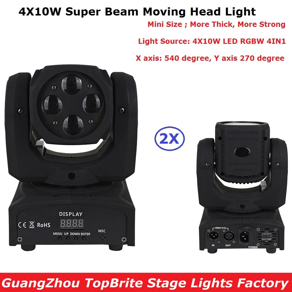 

2Pack Mini Size 4X10W Super Beam Moving Head Lights 60W High Brightness LED Beam Lights Perfect For DJ Disco Party Wedding Shows